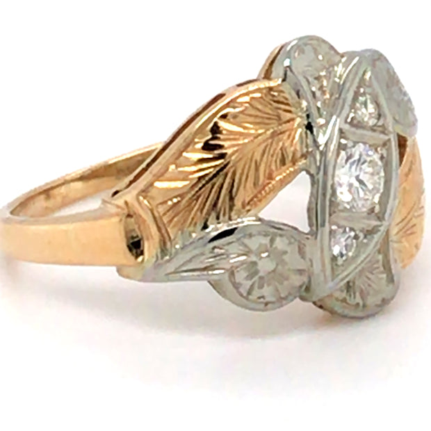 18k White Gold and 14k Yellow Gold vintage Diamond ring