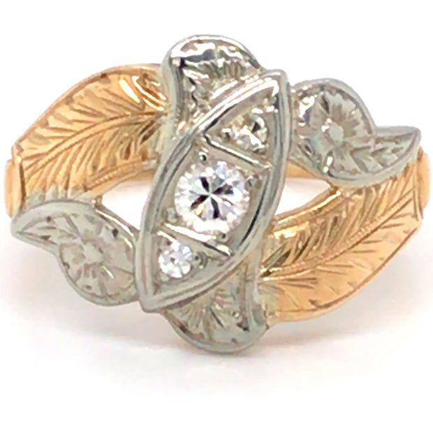 18k White Gold and 14k Yellow Gold vintage Diamond ring