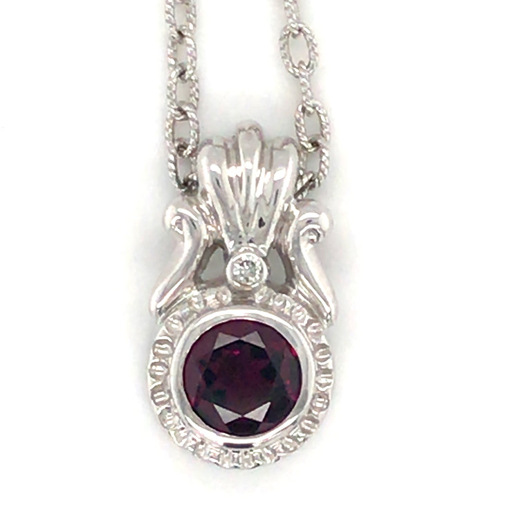 Custom White Gold Rhodolite Garnet Pendant