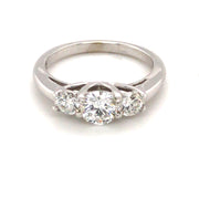 18k White Gold Three Stone Diamond Ring .86cttw