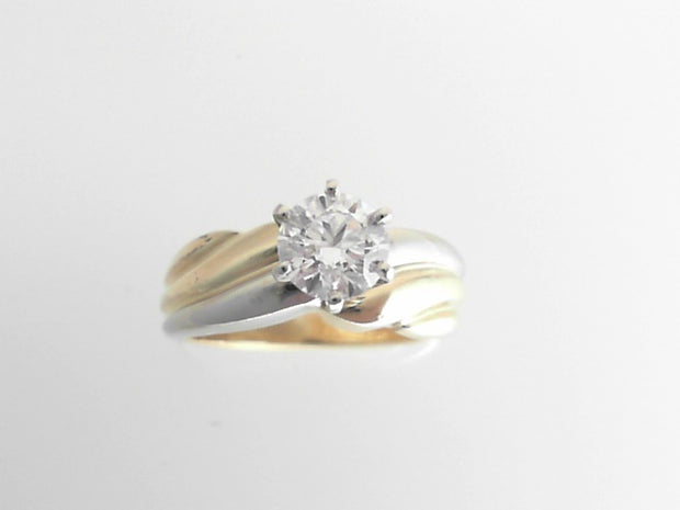14k Yellow and White Gold Diagonal Semi Mount Ring