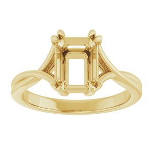14K Yellow 8x6 mm Emerald Solitaire Engagement Ring Mounting