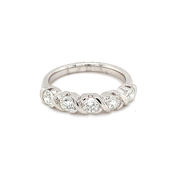 Platinum Ladies Five Stone 0.90cttw Diamond Band