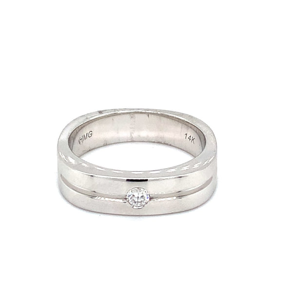 14k White Gold Mens 0.12ct Soliatire Diamond Band