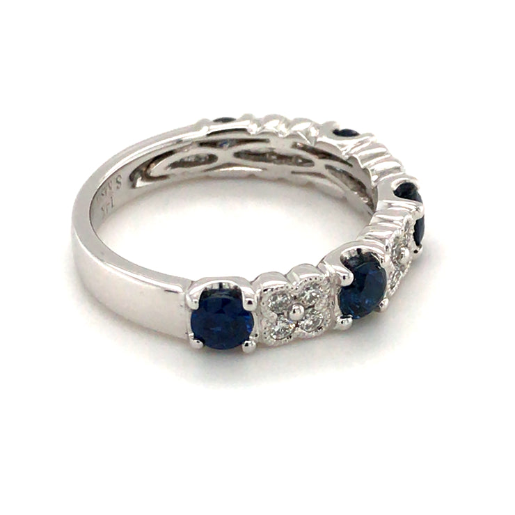 14k White Gold Diamond & Sapphire Band