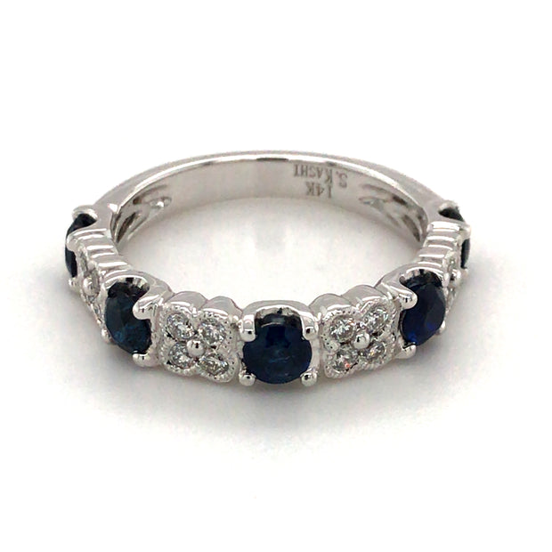 14k White Gold Diamond & Sapphire Band