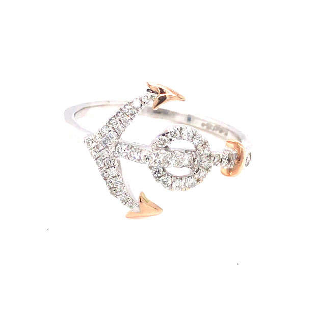 14k White and Rose Gold .25cttw Diamond Anchor Ring