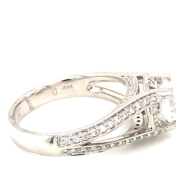 14K White Gold Diamond Accented Split Shank Round Halo Semi Mount Ring