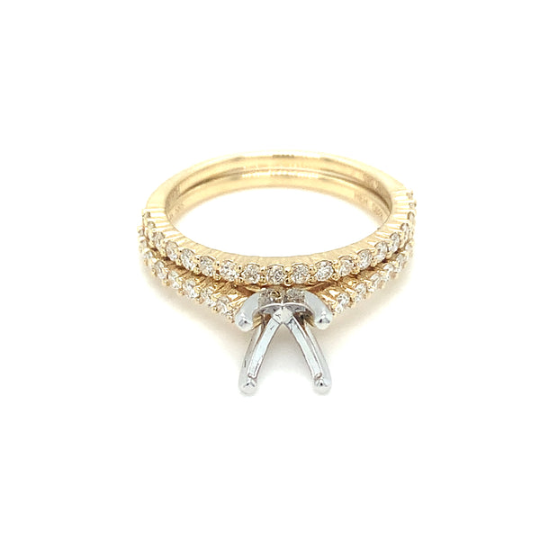 14k Yellow Gold Diamond Semi Mount Ring Set