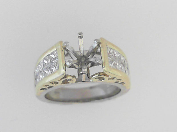 18k White and Yellow Gold Diamond Semi Mount Ring
