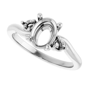 14K White 8 x 6 mm Oval Engagement Ring Mounting