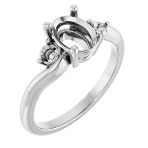 14K White 8 x 6 mm Oval Engagement Ring Mounting