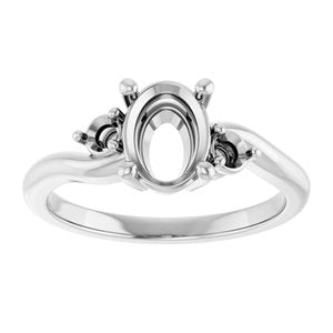 14K White 8 x 6 mm Oval Engagement Ring Mounting