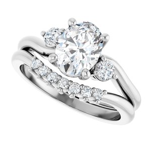 14K White 8 x 6 mm Oval Engagement Ring Mounting