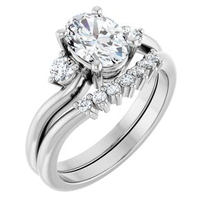 14K White 8 x 6 mm Oval Engagement Ring Mounting