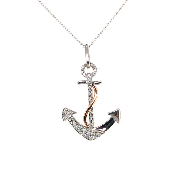 14k White and Rose Gold .25cttw Diamond Anchor Pendant