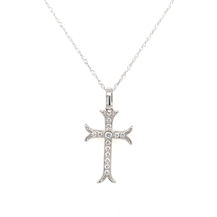 14k White Gold .13cttw Diamond Cross Pendant