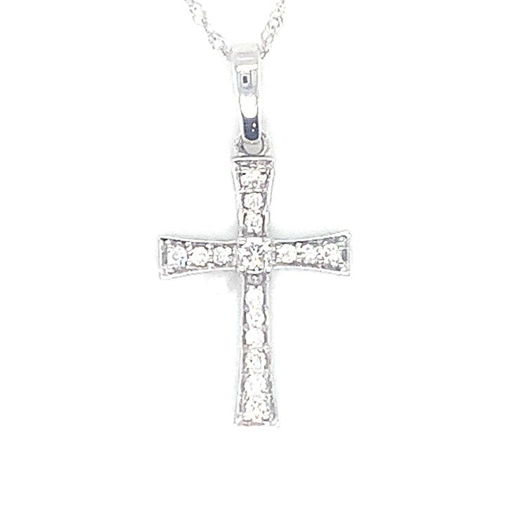 14k White Gold Diamond Cross Pendant