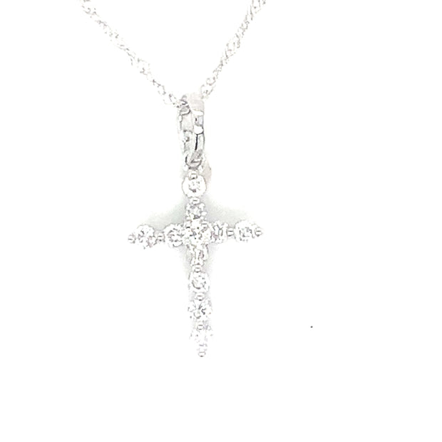 14k White Gold Diamond Cross Pendant