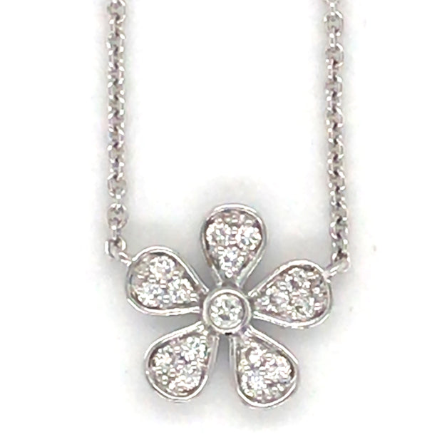 14k White Gold .125cttw Diamond Flower Necklace
