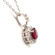 14k White Gold Ruby and Diamond Halo Pendant