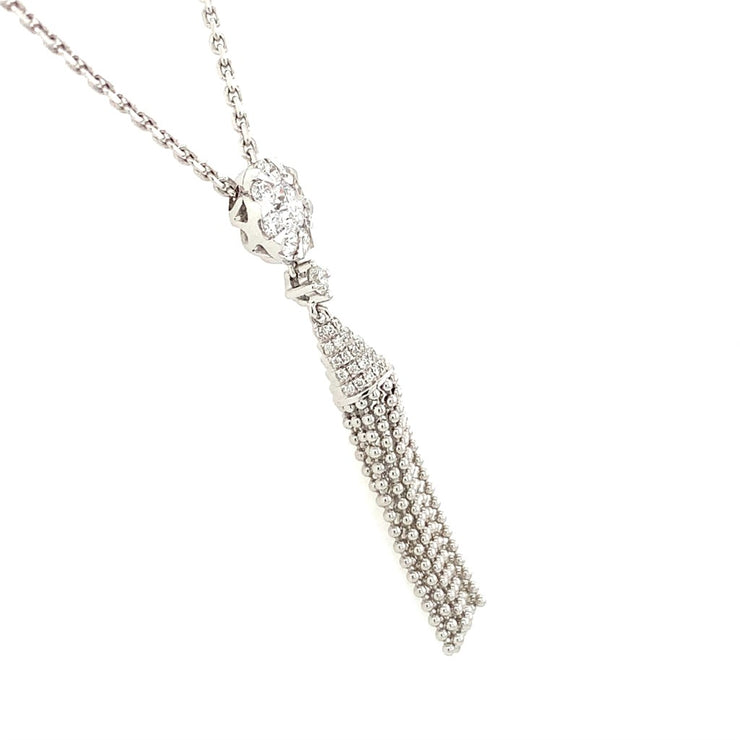 14k White Gold .47cttw Diamond Tassel Adjustable Necklace