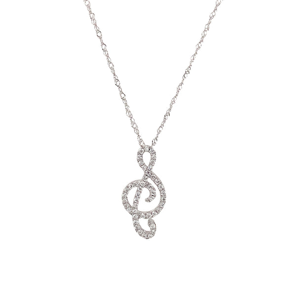 14k White Gold 0.13cttw Diamond Treble Clef Necklace