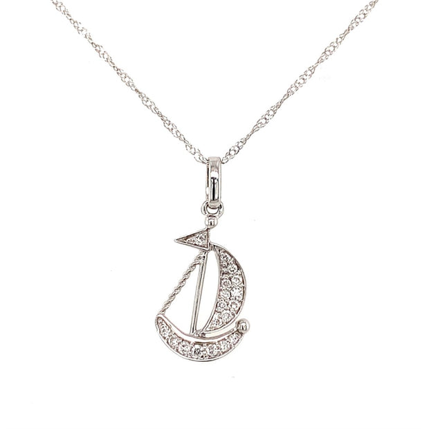 14k White Gold DIamond Sail Boat Necklace
