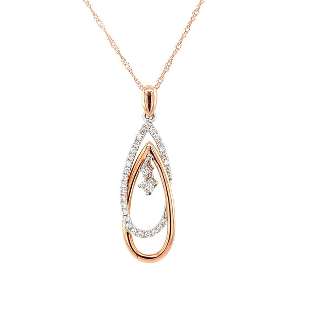 14k White and Rose Gold Diamond Tear Drop Necklace