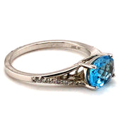 14k White Gold Oval Blue Topaz Ring