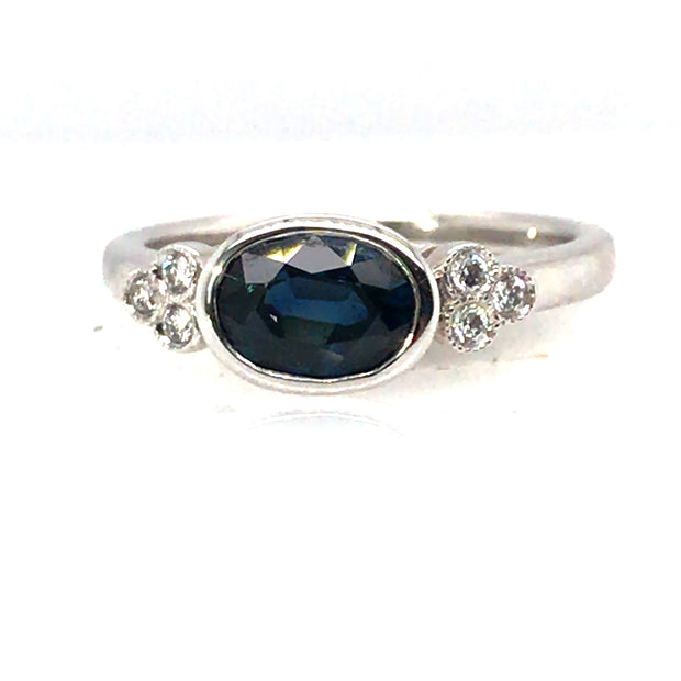 14k White Gold Oval Sapphire and Diamond Ring