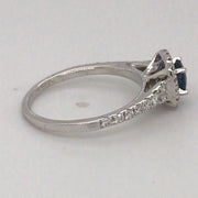 14k White Gold Round Sapphire and Diamond Halo Ring