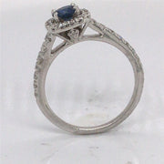 14k White Gold Round Sapphire and Diamond Halo Ring