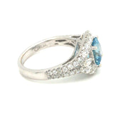 18k White Gold 1.36 ct Cushion Aquamarine and Diamond Halo Ring