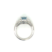 18k White Gold 1.36 ct Cushion Aquamarine and Diamond Halo Ring
