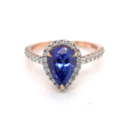 14k Rose Gold 2.07ct Pear Tanzanite and Diamond Halo Ring