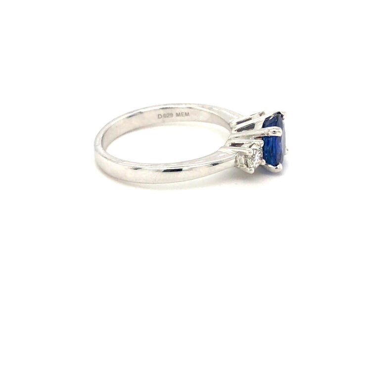 14k White Gold 1.05ct Round Blue Sapphire and Diamond Ring