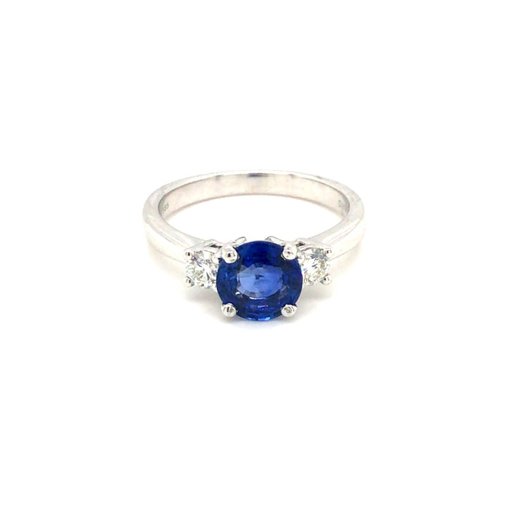 14k White Gold 1.05ct Round Blue Sapphire and Diamond Ring