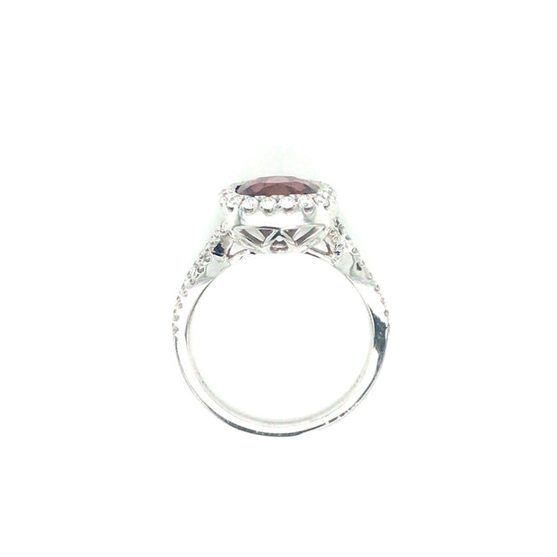 14k White Gold Cushion Pink Tourmaline and Diamond Halo Ring