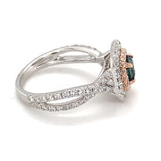 14k White and Rose Gold Cushion Alexanderite and Diamond Double Halo Ring