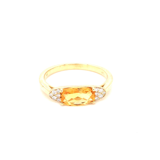 14K Yellow Gold Cushion Citrine and Diamond Ring