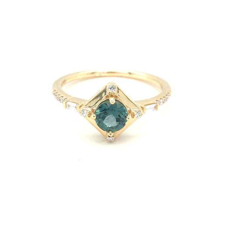 14K Yellow Gold Montana Sapphire and Diamond Ring