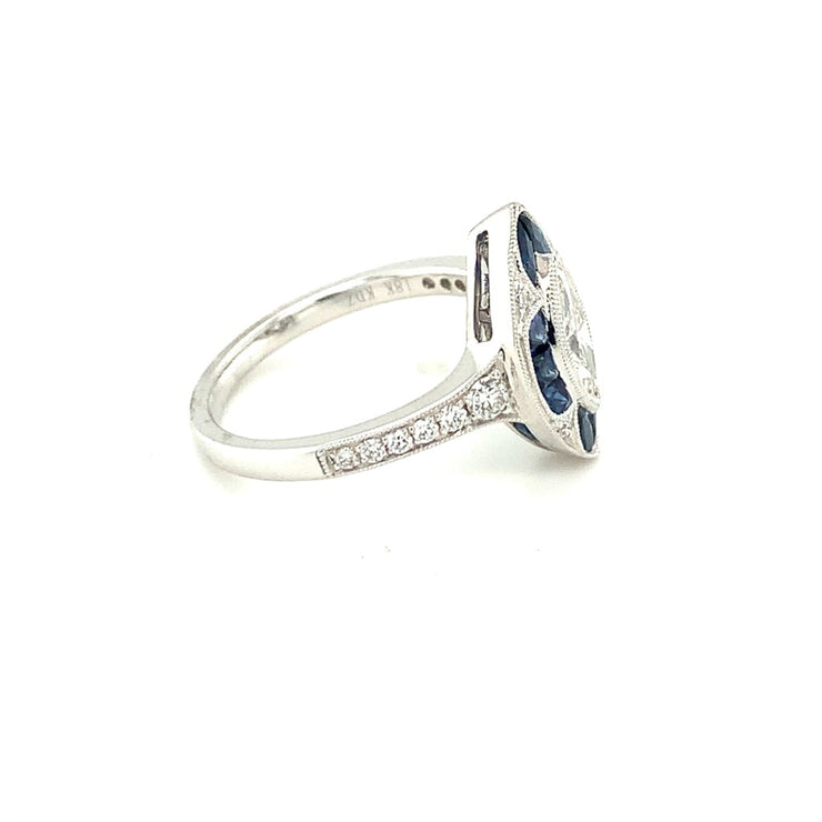 18k White Gold .49ct Marquise Diamond & Sapphire Ring