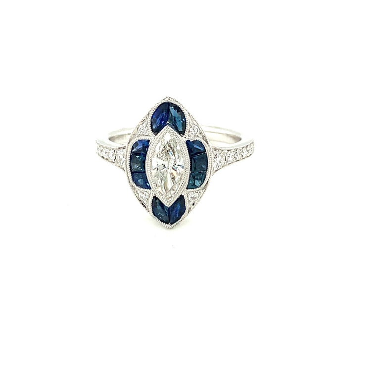 18k White Gold .49ct Marquise Diamond & Sapphire Ring