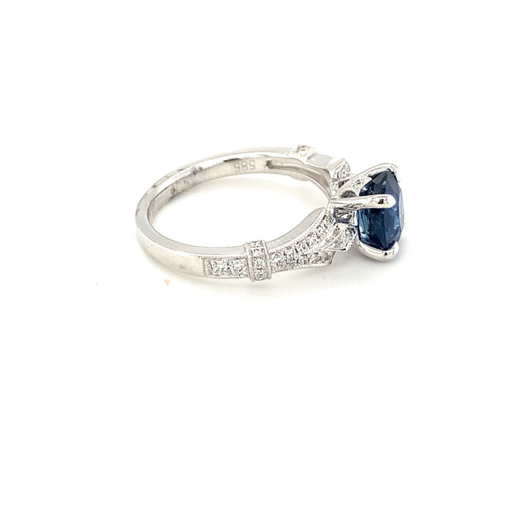 14K White Gold 1.71ct Oval Sapphire and Diamond Ring