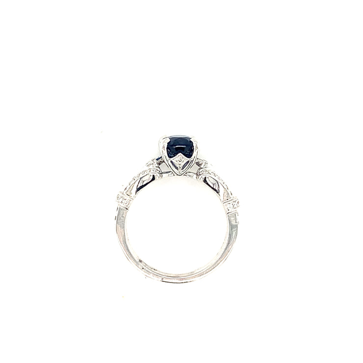 14K White Gold 1.71ct Oval Sapphire and Diamond Ring