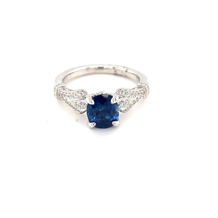 14K White Gold 1.71ct Oval Sapphire and Diamond Ring