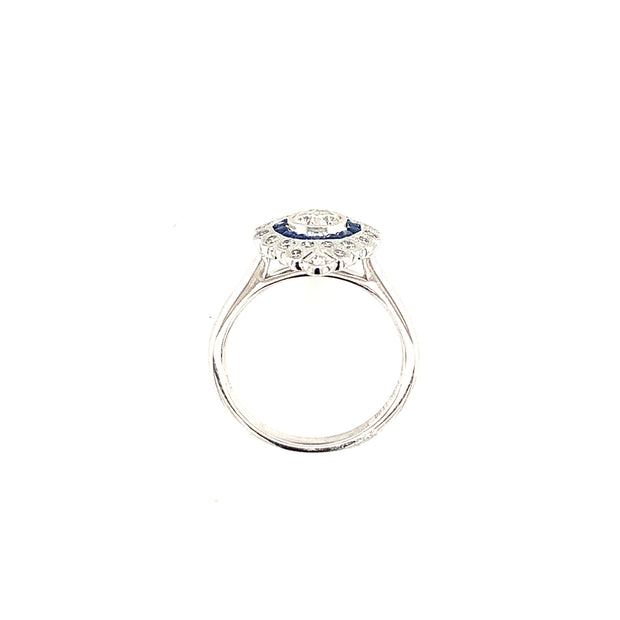 18K White Gold Diamond & Sapphire Ring with .41ct Center