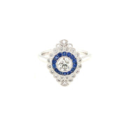 18K White Gold Diamond & Sapphire Ring with .41ct Center