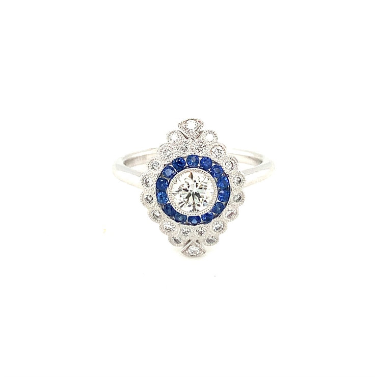 18K White Gold Diamond & Sapphire Ring with .41ct Center